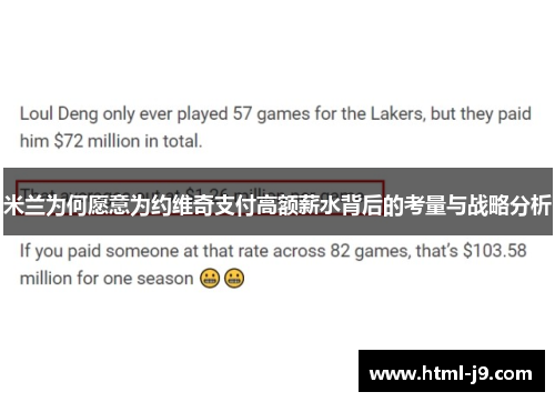 米兰为何愿意为约维奇支付高额薪水背后的考量与战略分析